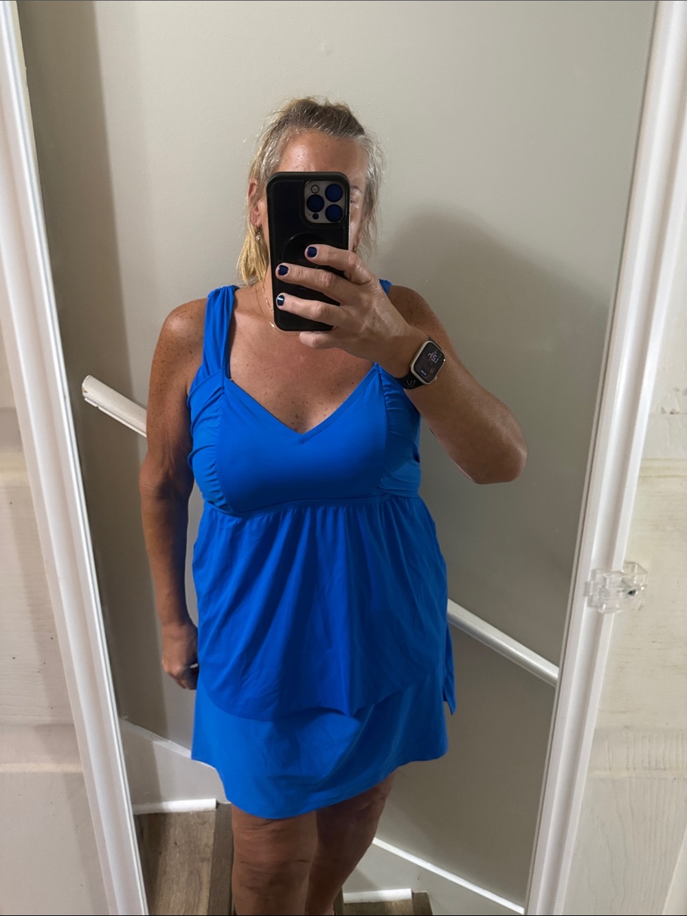 Swimsuits For All Blue Swim Dress Romper Cover-Up Set Plus Size 24